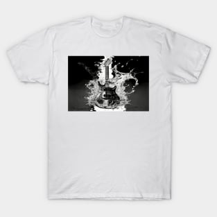 Commercial Guitar Art With Water and Flames In Black & White T-Shirt